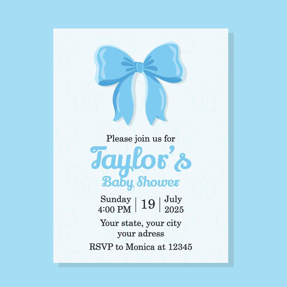 Baby Shower invitation template with cute blue bows Its a boy vector