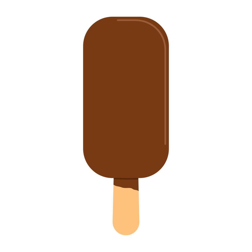 Chocolate ice cream on wooden stick. Cold summer dessert. Flat illustration isolated on white background vector