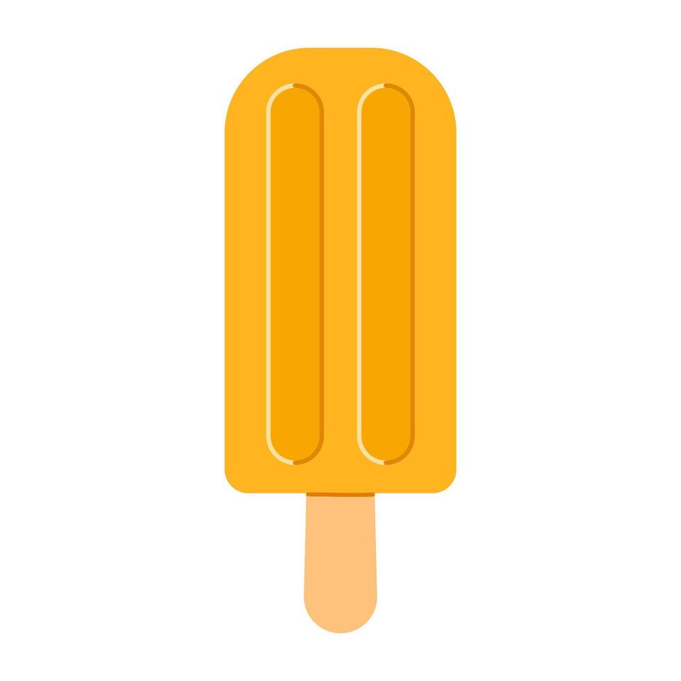 Ice cream on stick. Frozen juice on wooden stick. Orange summer dessert. Flat isolated illustration vector
