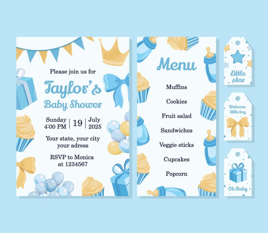 Baby shower invitation with menu vector