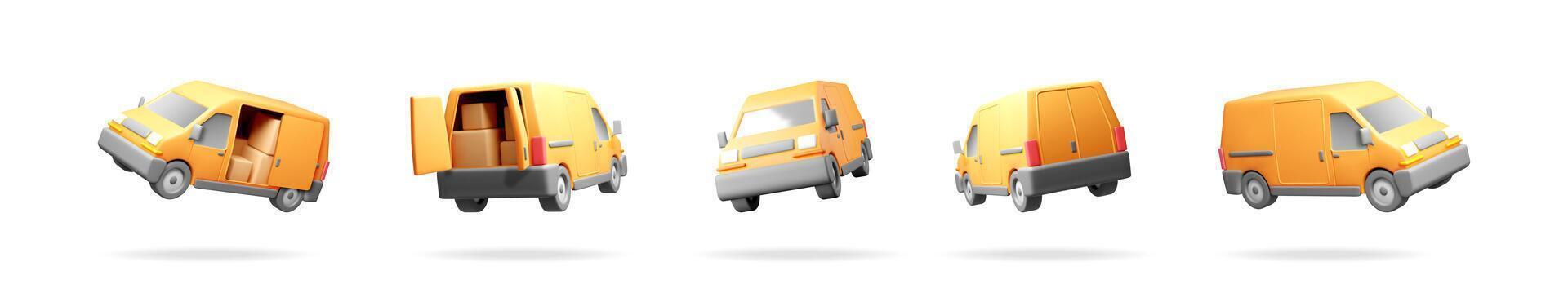 Yellow delivery van illustrations in motion vector