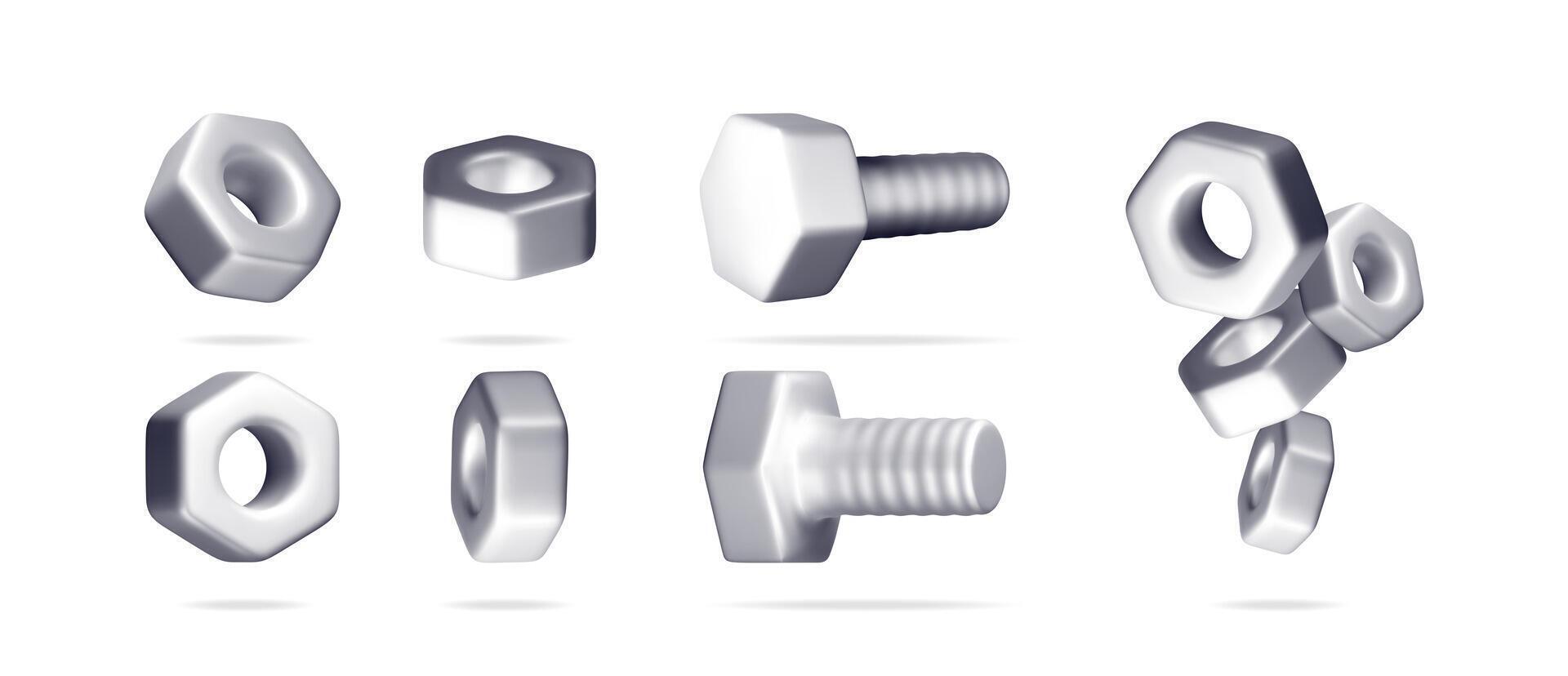3D nuts and bolts collection vector