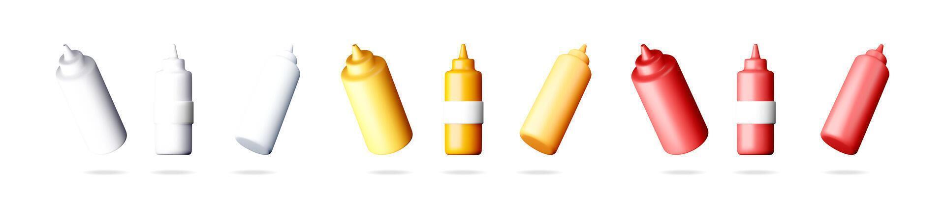 Colorful condiment bottles in various styles vector