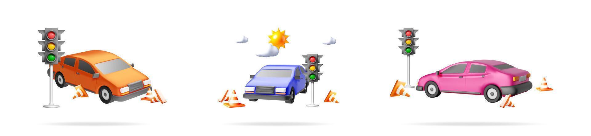Cars and traffic lights illustration vector