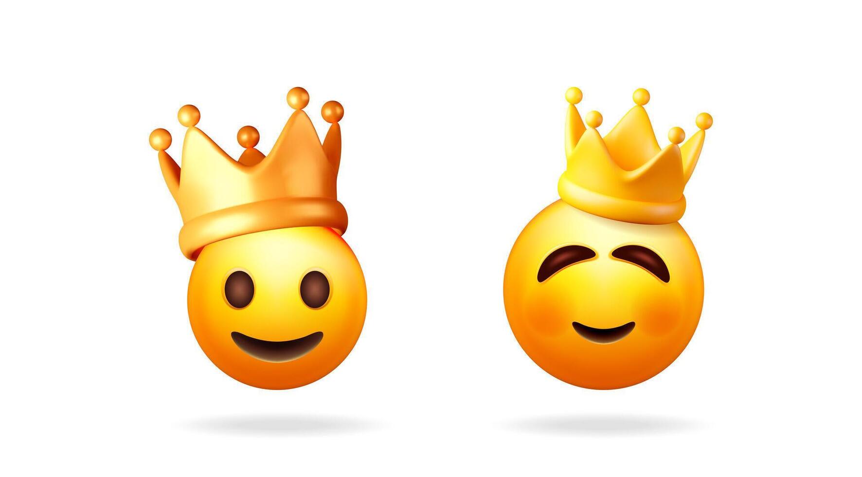 Two cute king emoji with happy expressions wearing a golden crown. Cartoon character collection for social media and sticker. vector