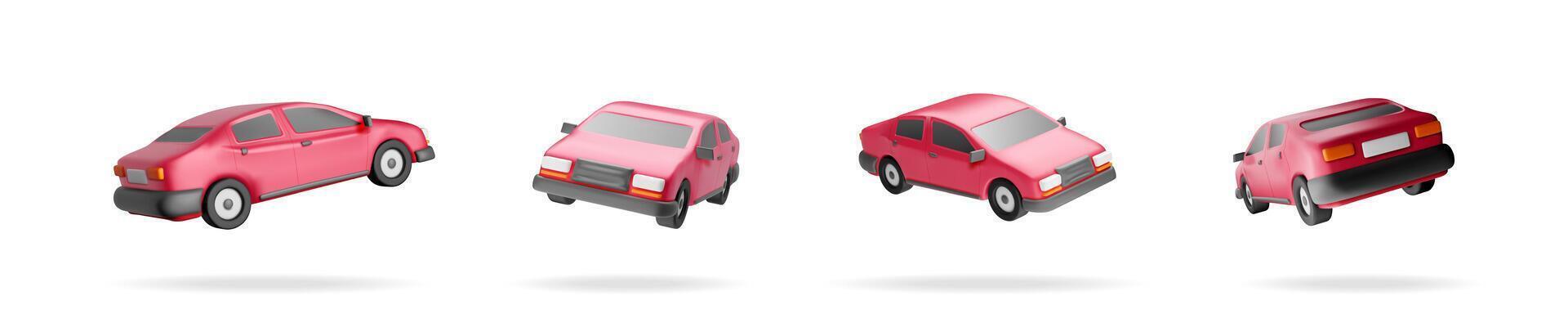 Pink car vehicle set in 3d illustration. Automobile transport collection for travel, transportation, and cargo concept. vector