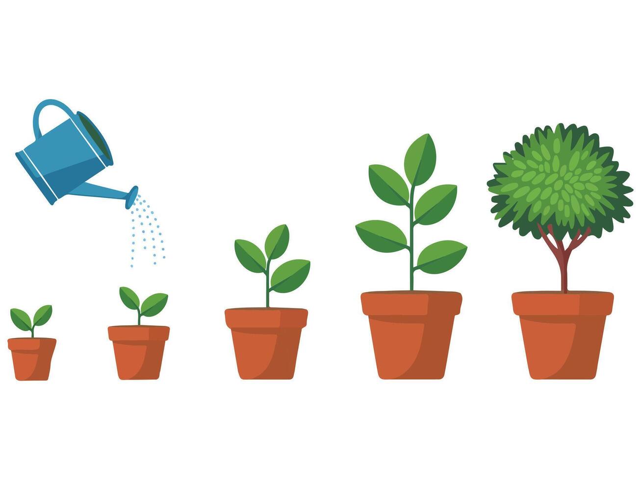 small plant growing in pot with soil and water isolated illustration vector
