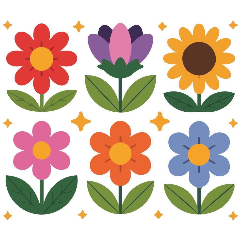 hand drawn cute flowers for spring designs isolated illustration on white background vector