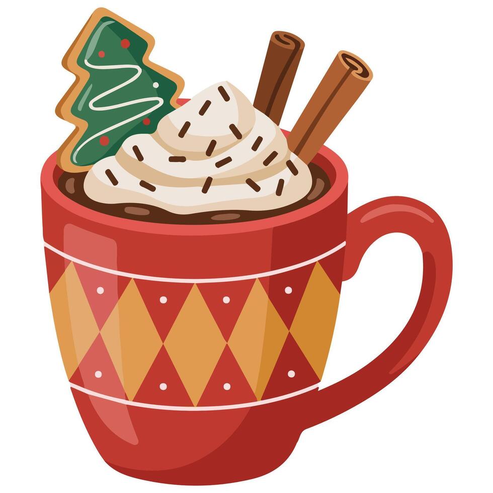 merry christmas mug with hot cocoa and candy cane isolated illustration vector