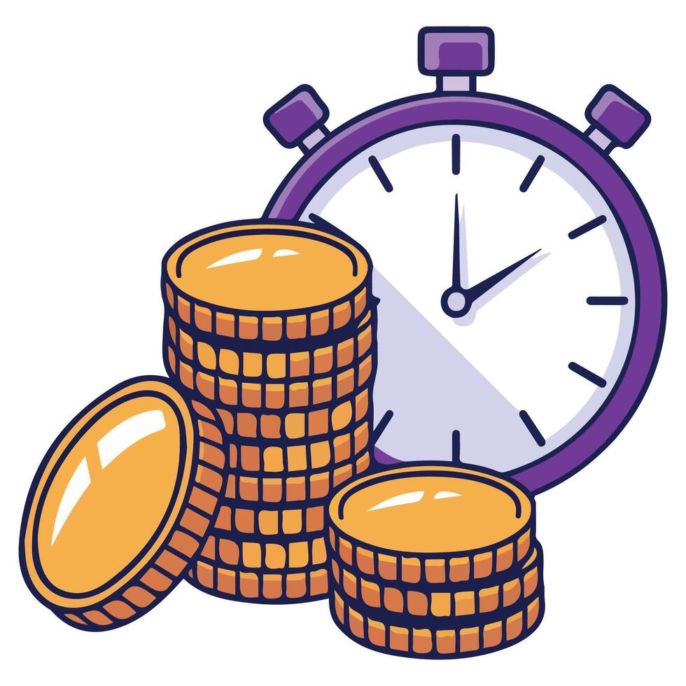 time is money concept with coins and stopwatch isolated illustration vector