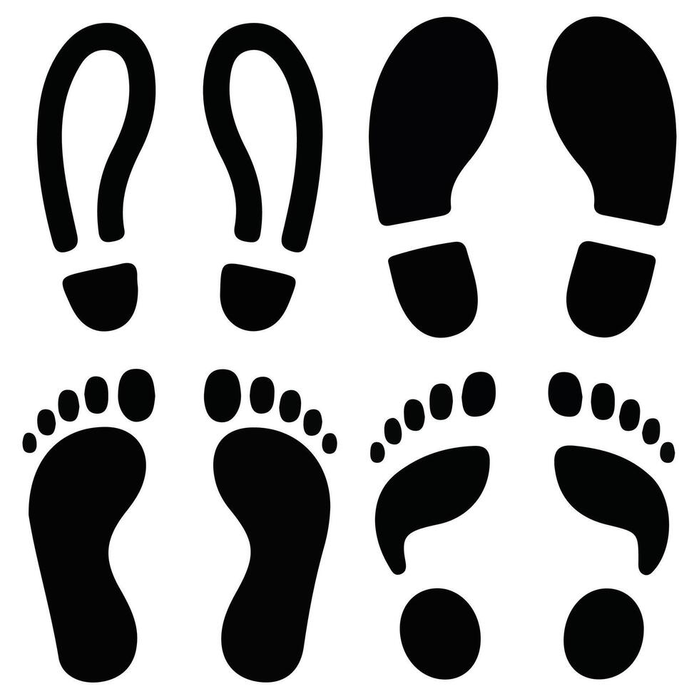 set of human footprints from different shoes isolated illustration vector