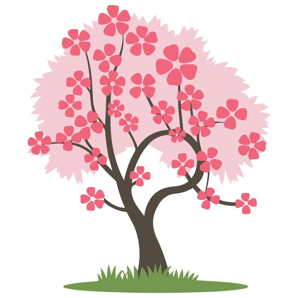 pink blooming sakura tree isolated illustration on white background vector