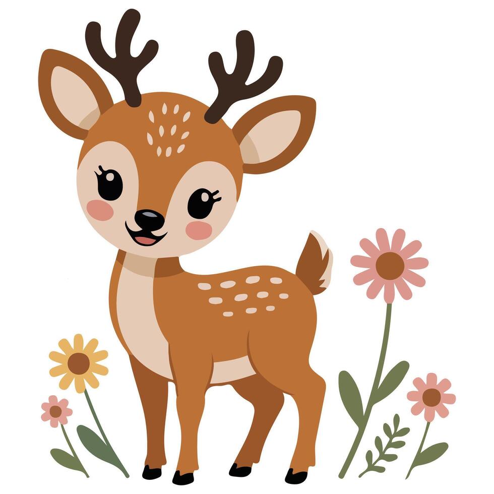 holiday banner with deer peeking isolated illustration on white background vector