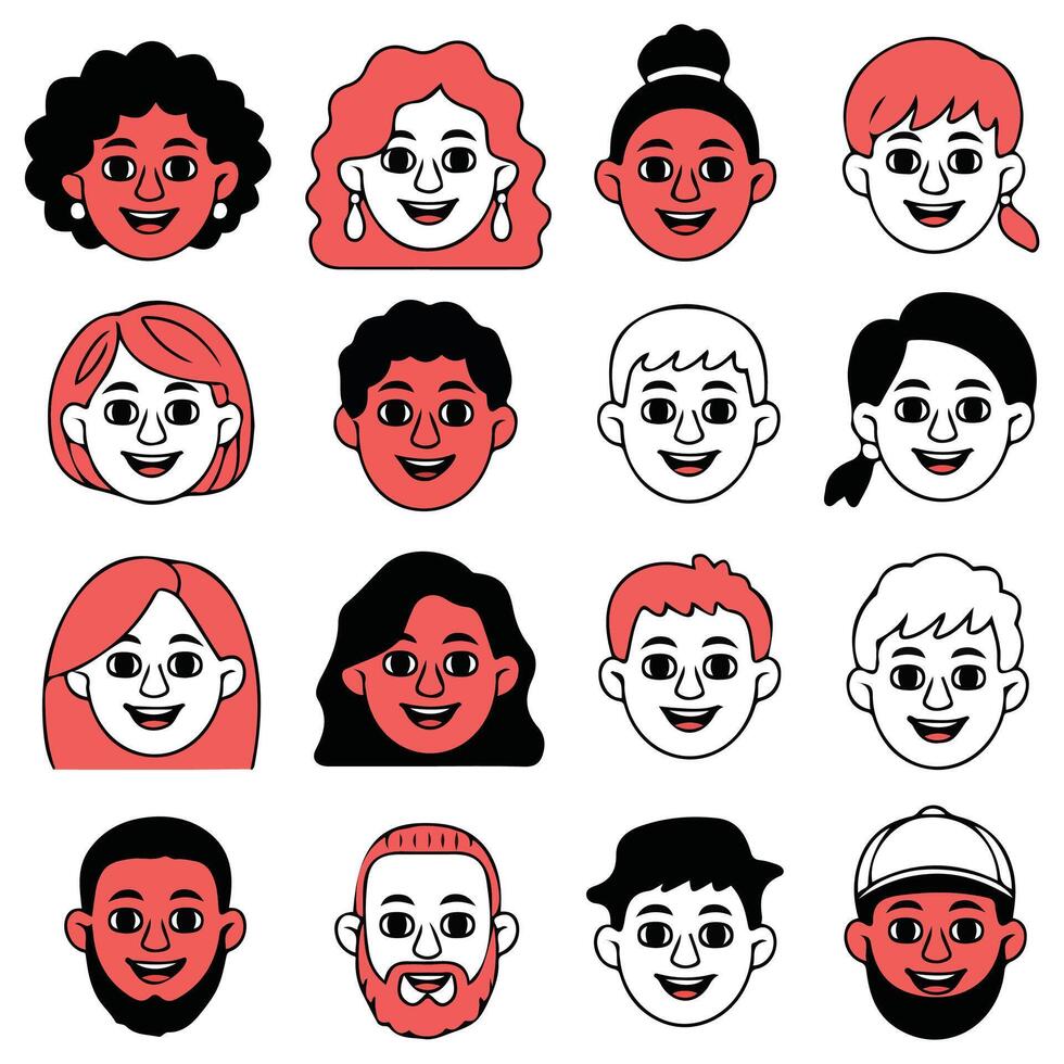 simple outline avatars of people doodle heads isolated illustration vector