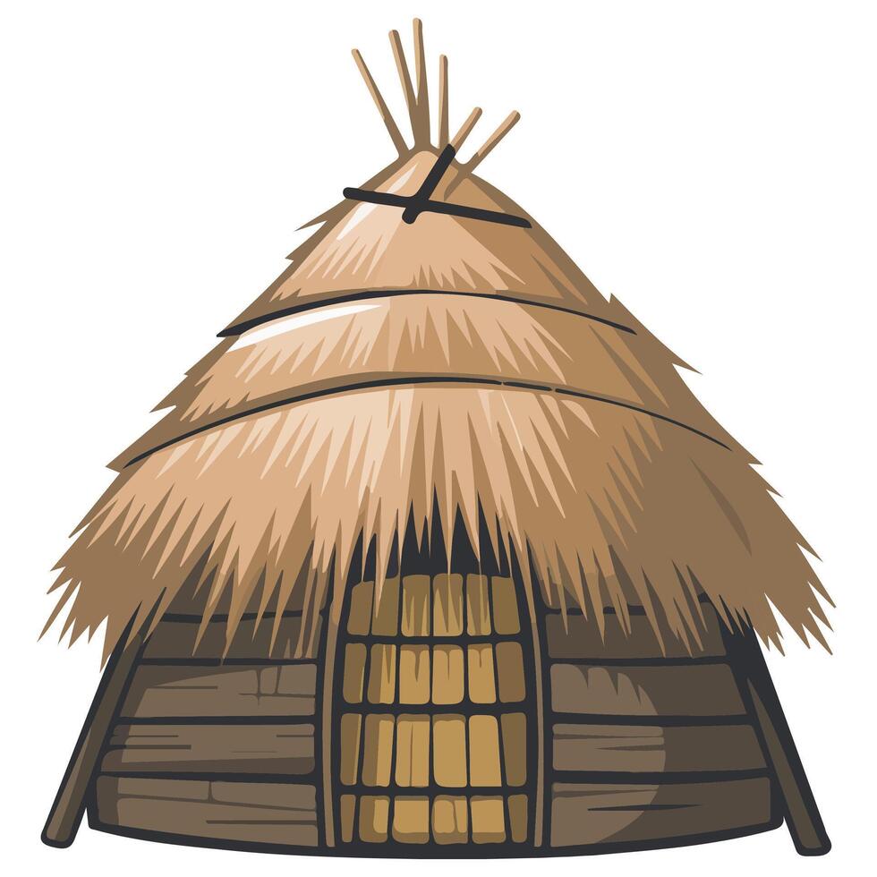 african hut with thatched roof isolated illustration on white background vector
