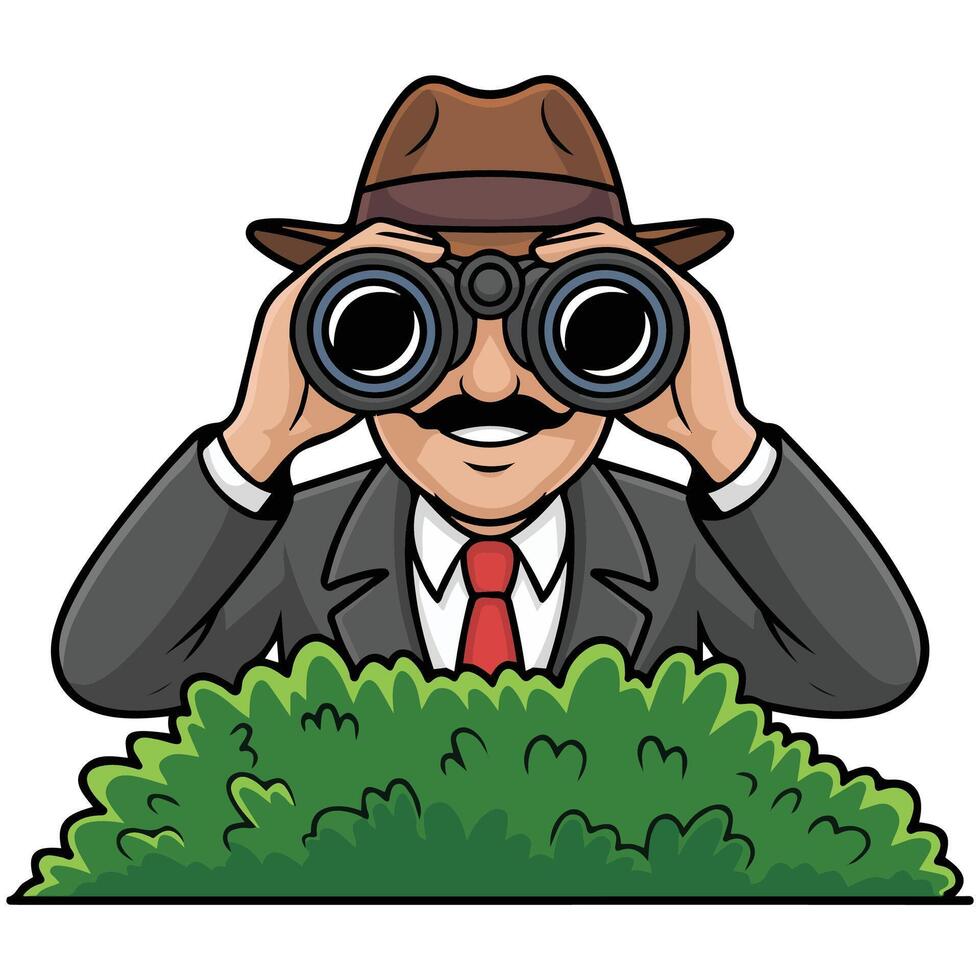 funny detective character with binoculars isolated illustration on white background vector