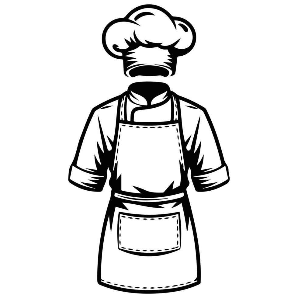 set of kitchen apron and chef hat isolated illustration on white background vector
