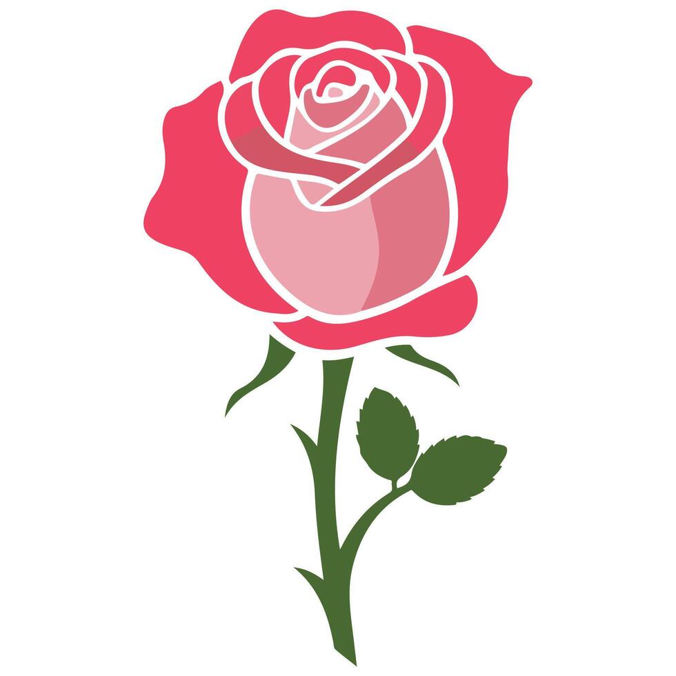cute pink rose with leaves isolated illustration on white background vector