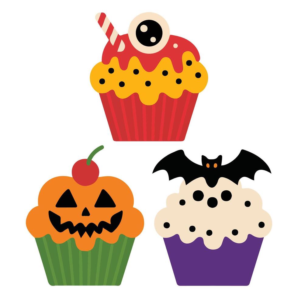 set of realistic halloween cupcakes isolated illustration on white background vector