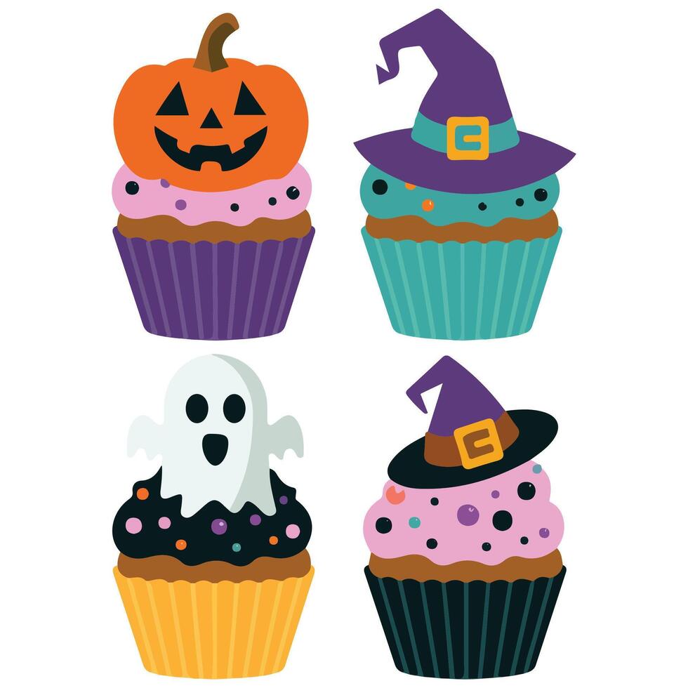scary themed cupcakes for october thirty first isolated illustration vector