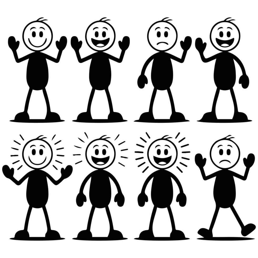 set pictogram person various poses stick figures isolated illustration vector