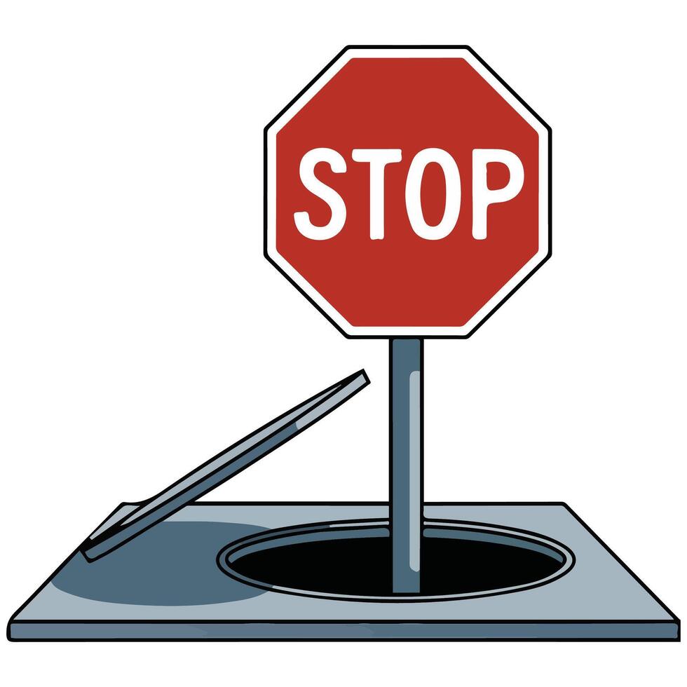 stop sign board from sewer manhole isolated illustration vector