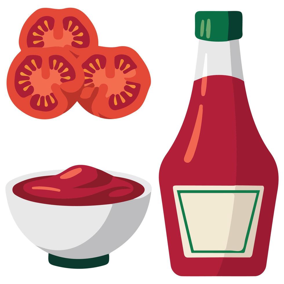 ketchup bottle with tomato slice isolated illustration on white background vector