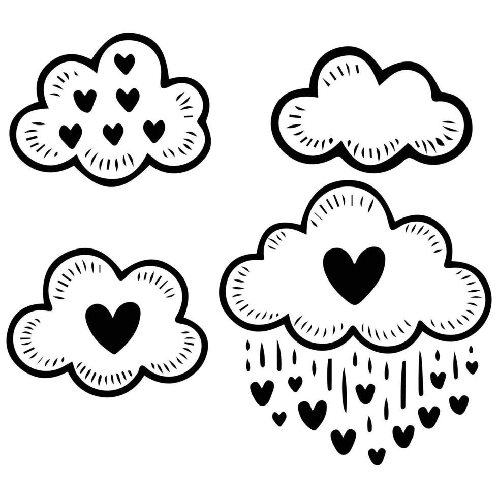 set of cute hand drawn love doodles isolated illustration vector