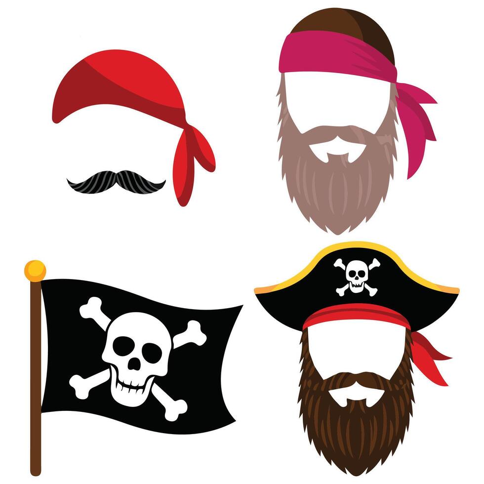 pirate photo booth props collection isolated illustration vector