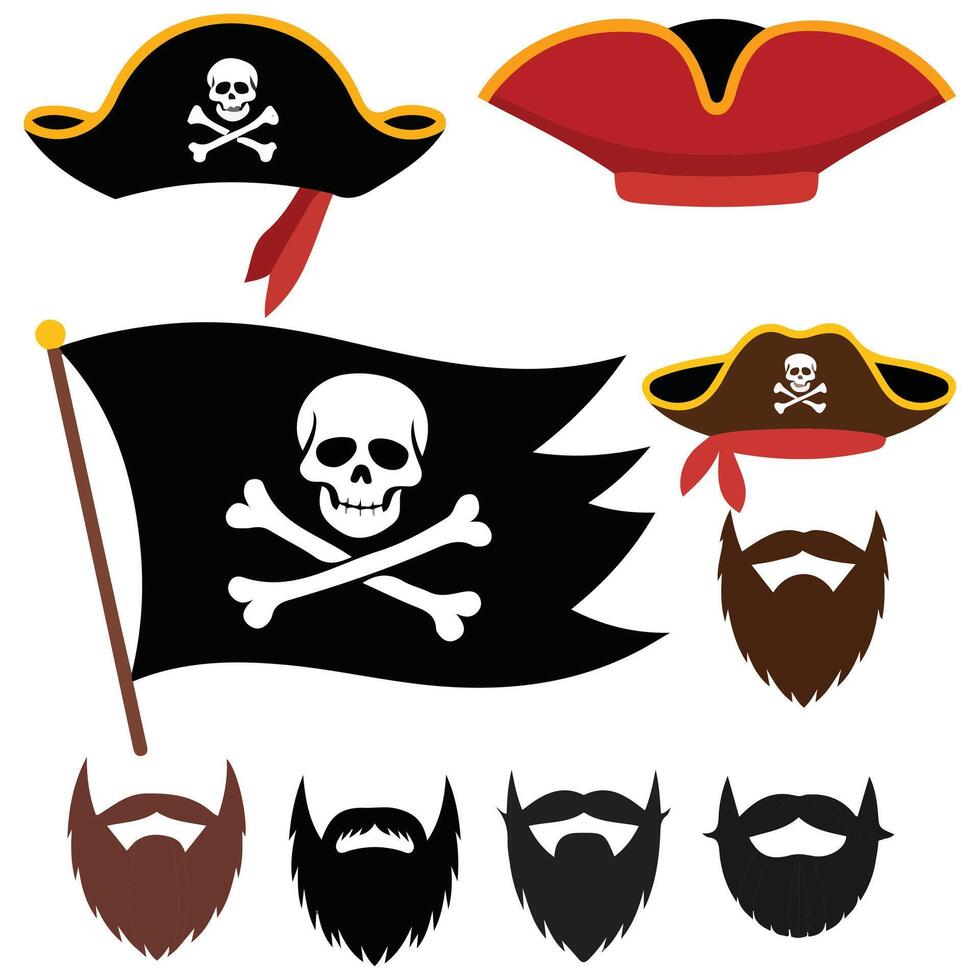 set of pirate elements isolated on white background vector