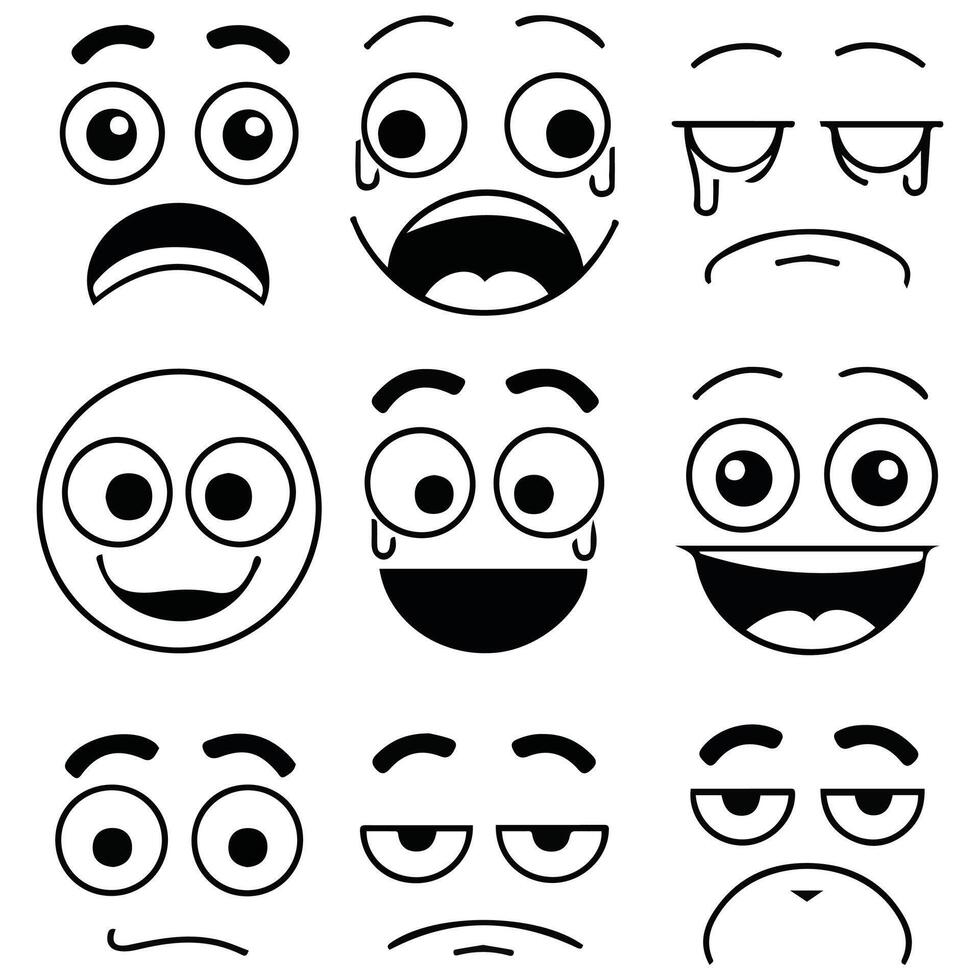 cartoon faces with expressive eyes isolated illustration vector