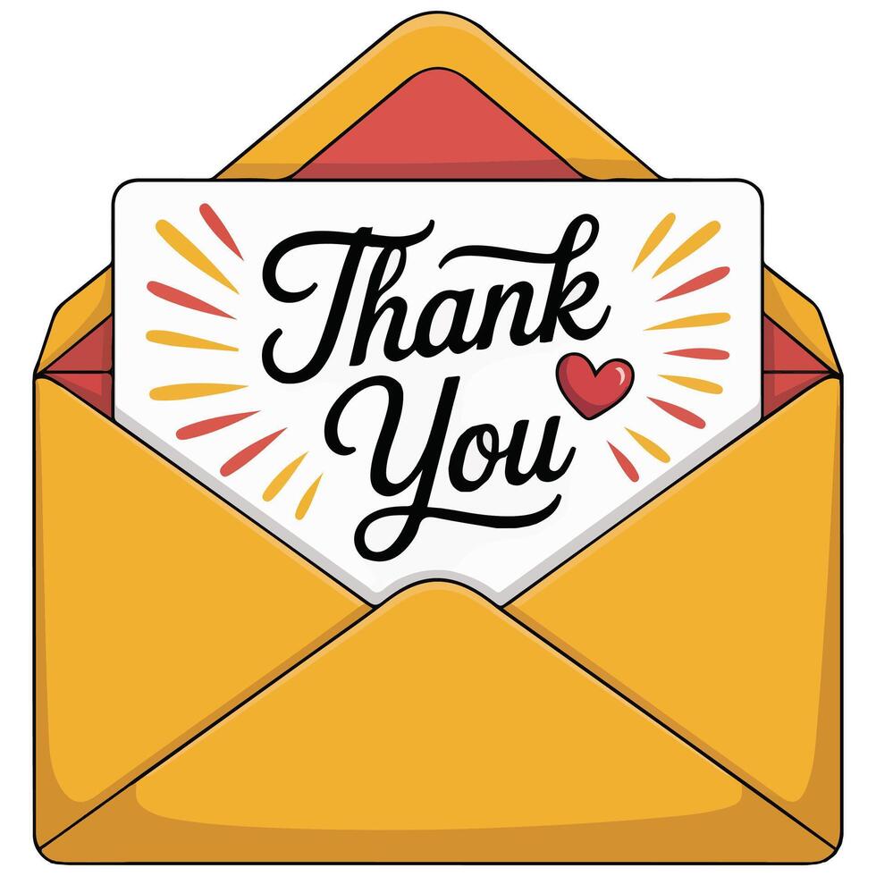 thank you calligraphy letter in envelope isolated illustration vector