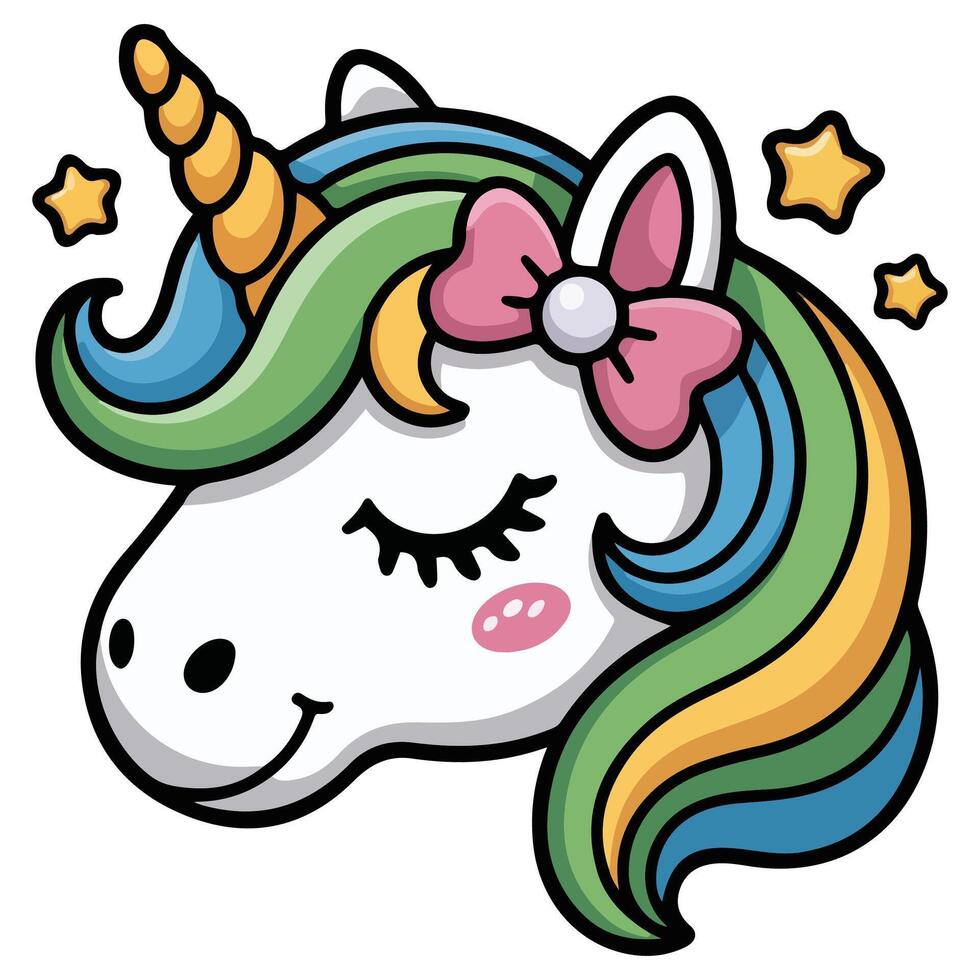 cute unicorn face head cartoon character isolated on white background vector