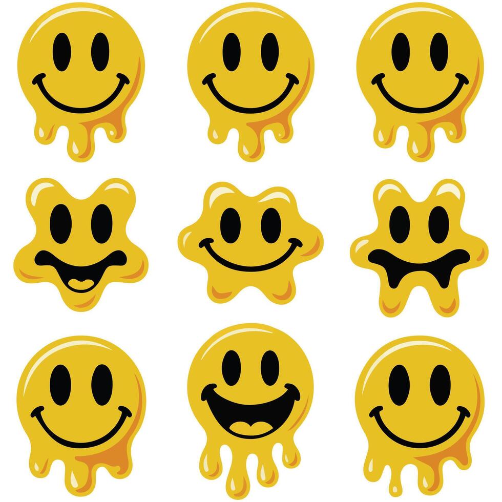 smiling melting faces set isolated illustration on white background vector