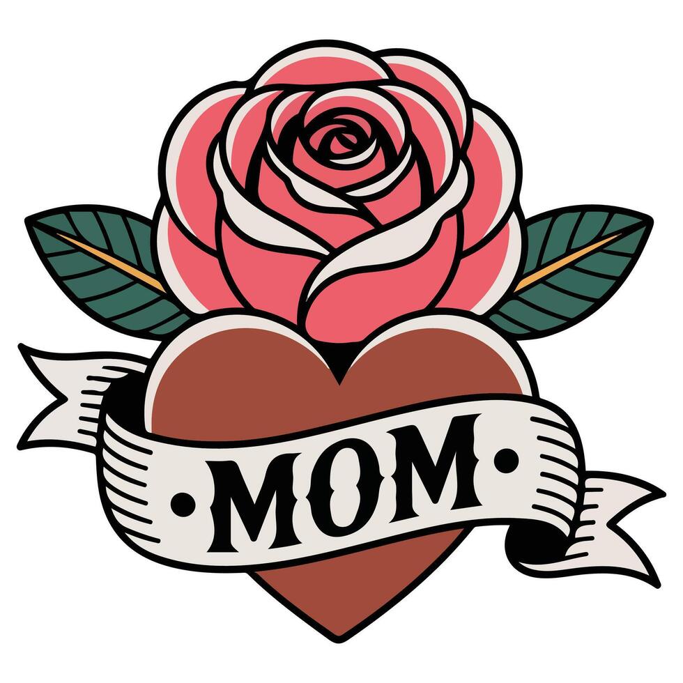 i love mom retro tattoo illustration isolated on white background vector