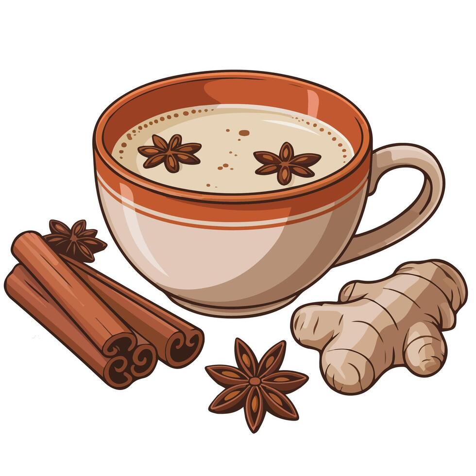 masala chai indian drink isolated illustration on white background vector
