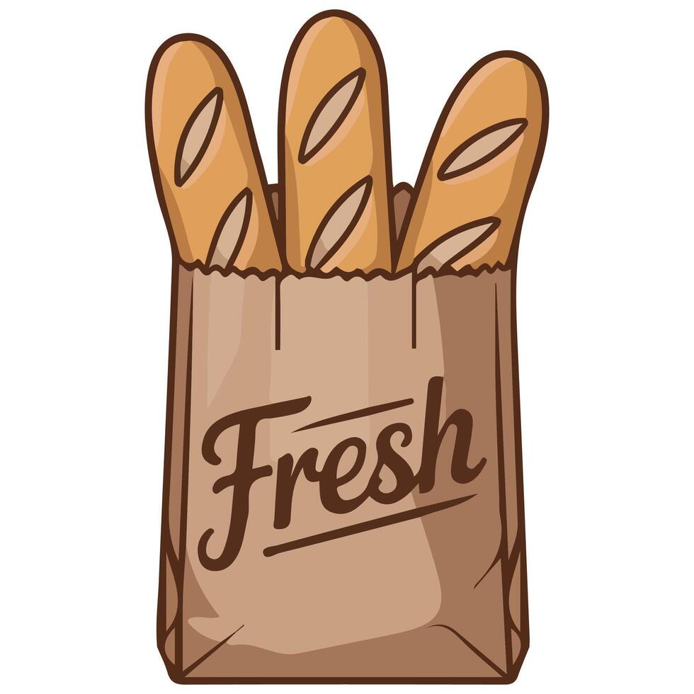 bread in paper bag loaf baguette isolated illustration vector