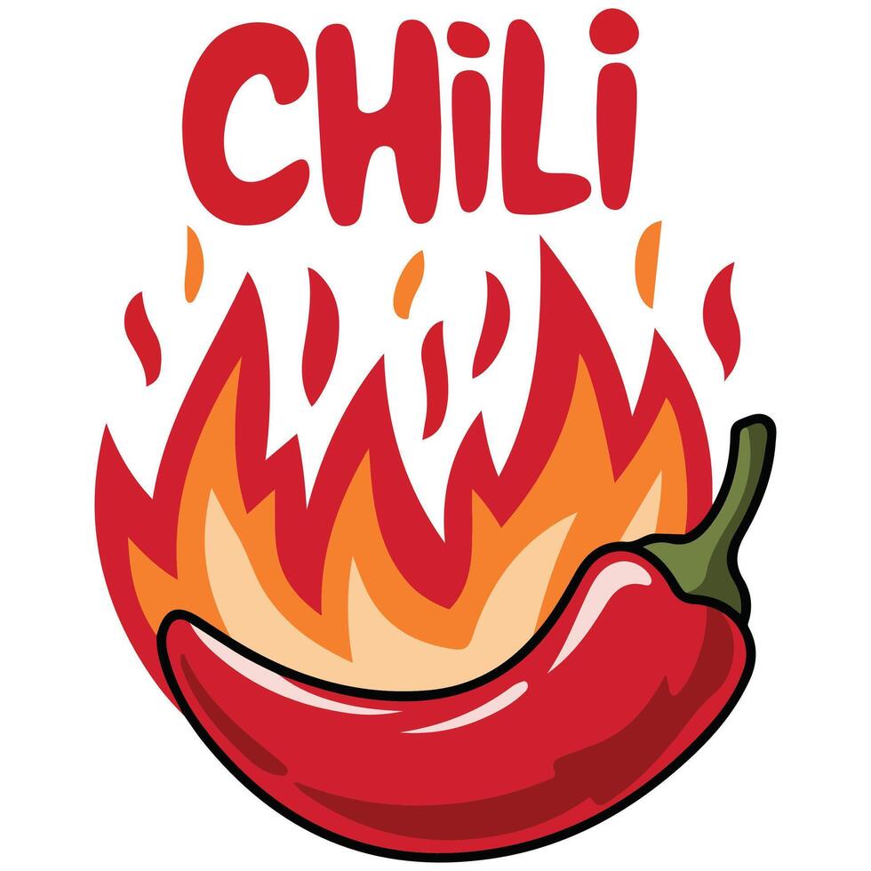 chili cartoon illustration of red pepper with flame isolated vector