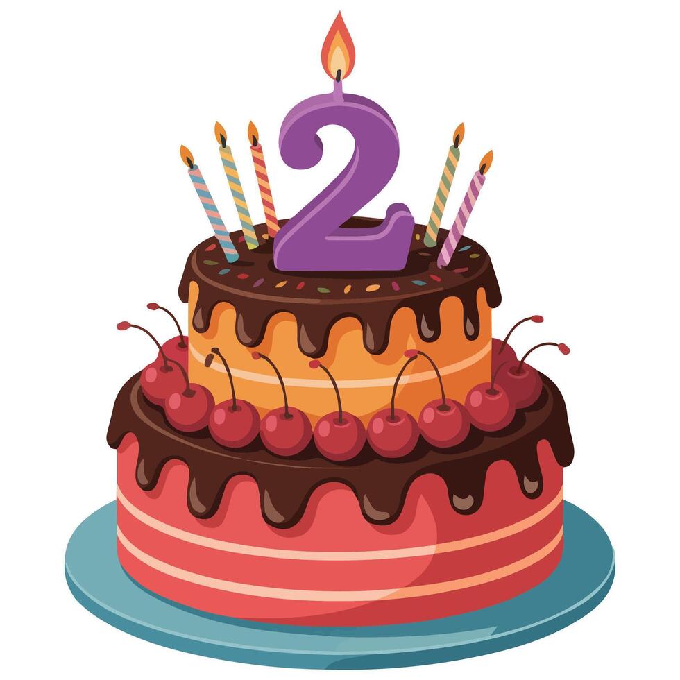 cake with candle number two birthday isolated illustration vector
