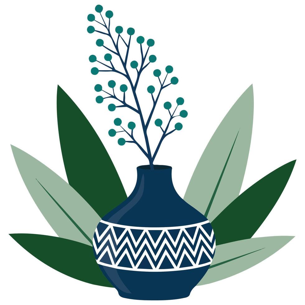 tableware vase with greens isolated illustration on white vector