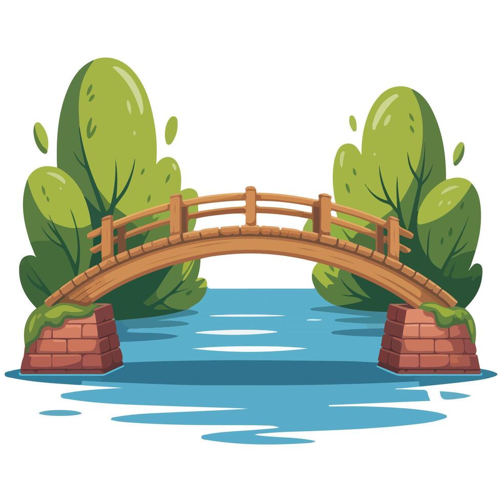 bridge over river and juicy trees isolated illustration vector