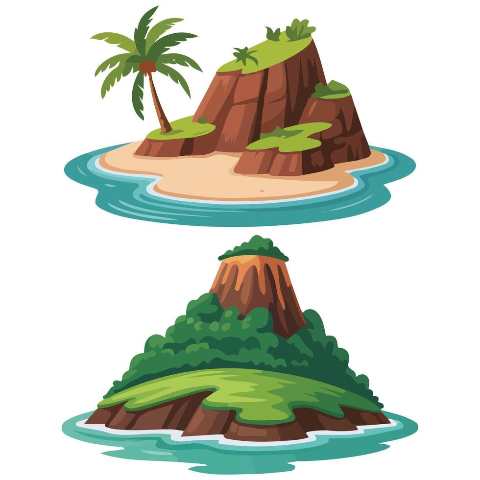 tropical island at sea ocean set isolated illustration vector