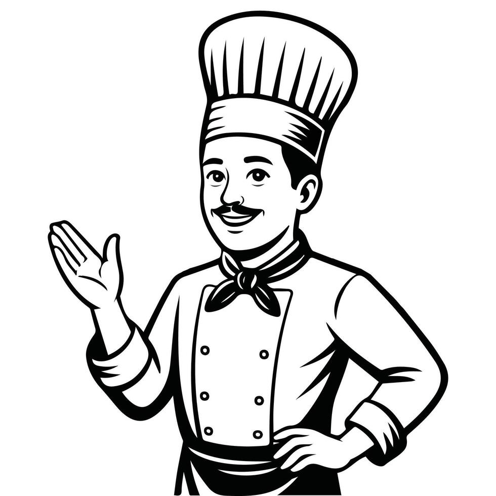 line drawing chef showing nice symbol isolated illustration vector
