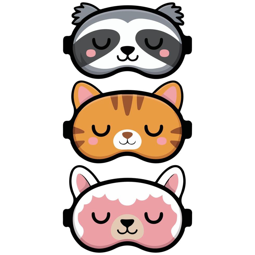 cartoon animal sleeping mask set isolated illustration vector