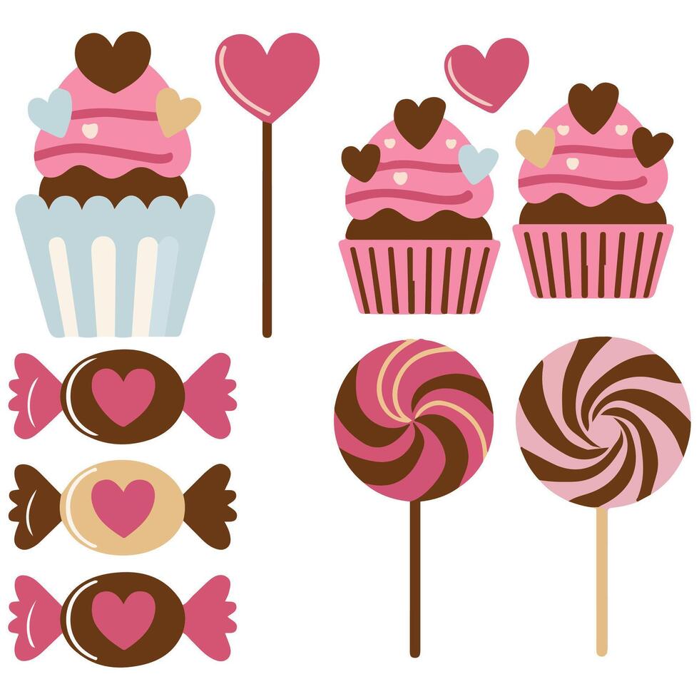 valentines day sweets set isolated illustration on white vector