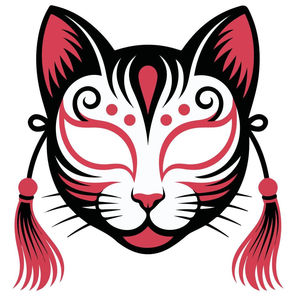 japanese fox face mask isolated illustration on white vector