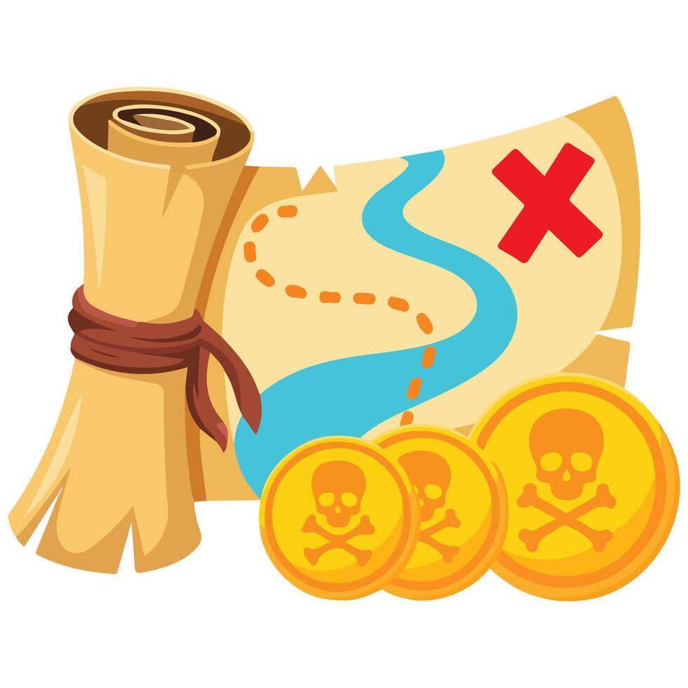 set of pirate treasure map isolated on white vector