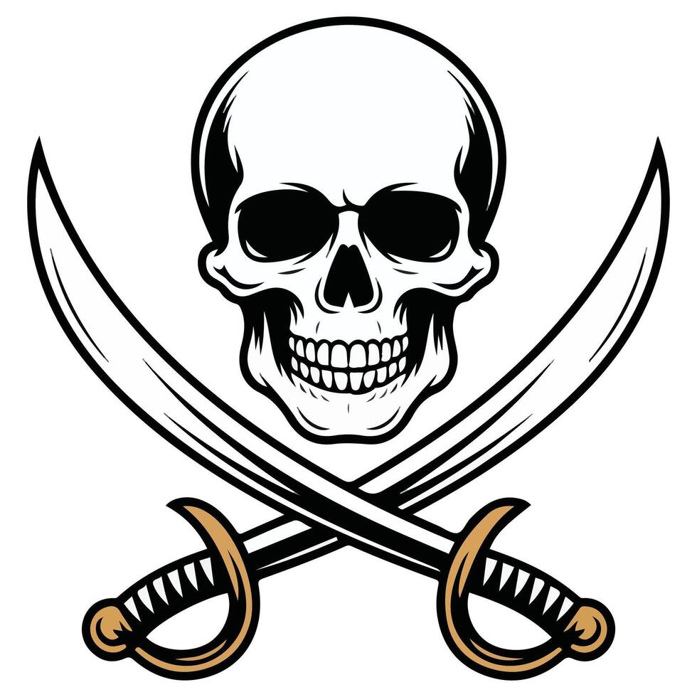 pirate skull and crossed cutlasses isolated vector