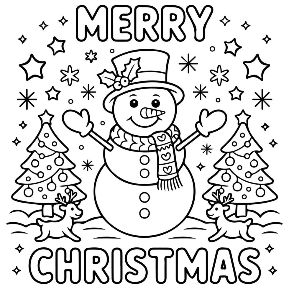 merry christmas coloring page isolated on white vector