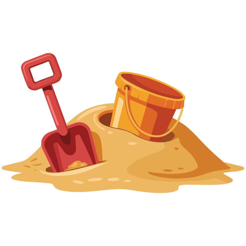 orange bucket and scoop with sand isolated vector